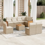 Set Divano da Giardino 9 pz con Cuscini Beige in Polyrattan