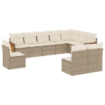 Set Divano da Giardino 10 pz con Cuscini Beige in Polyrattan
