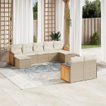 Set Divano da Giardino 9 pz con Cuscini Beige in Polyrattan