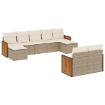 Set Divano da Giardino 9 pz con Cuscini Beige in Polyrattan