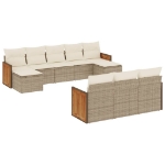 Set Divano da Giardino 10 pz con Cuscini Beige in Polyrattan