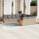 Set Divani da Giardino 11 pz con Cuscini Beige in Polyrattan
