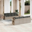 Set Divano da Giardino 9pz con Cuscini Grigio Chiaro Polyrattan