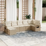 Set Divani da Giardino 7 pz con Cuscini Beige in Polyrattan