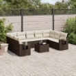 Set Divani da Giardino 10pz con Cuscini in Polyrattan Marrone
