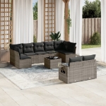 Set Divano da Giardino 10 pz con Cuscini Grigio in Polyrattan