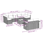 Set Divano da Giardino 10 pz con Cuscini Grigio in Polyrattan