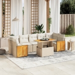 Set Divano da Giardino 8 pz con Cuscini Beige in Polyrattan