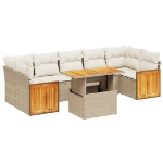 Set Divano da Giardino 8 pz con Cuscini Beige in Polyrattan