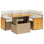 Set Divano da Giardino 5 pz con Cuscini Beige in Polyrattan