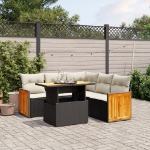 Set Divano da Giardino 6 pz con Cuscini Nero in Polyrattan