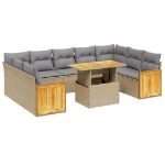 Set Divano da Giardino 10 pz con Cuscini Beige in Polyrattan