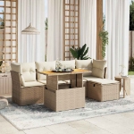 Set Divano da Giardino 6 pz con Cuscini Beige in Polyrattan