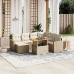 Set Divano da Giardino 8 pz con Cuscini Beige in Polyrattan