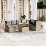 Set Divano da Giardino 9 pz con Cuscini Beige in Polyrattan