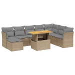 Set Divano da Giardino 9 pz con Cuscini Beige in Polyrattan