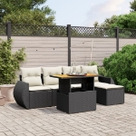 Set Divano da Giardino 6 pz con Cuscini Nero in Polyrattan