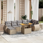 Set Divano da Giardino 8 pz con Cuscini Beige in Polyrattan