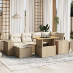 Set Divani da Giardino 7 pz con Cuscini Beige in Polyrattan