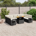 Set Divani da Giardino 10pz con Cuscini in Polyrattan Nero