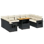 Set Divani da Giardino 10pz con Cuscini in Polyrattan Nero