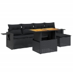 Set Divano da Giardino 6 pz con Cuscini Nero in Polyrattan