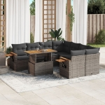 Set Divano da Giardino 9 pz con Cuscini Grigio in Polyrattan