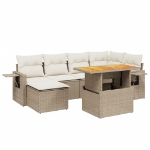 Set Divani da Giardino 7 pz con Cuscini Beige in Polyrattan