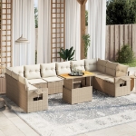 Set Divani da Giardino 11 pz con Cuscini Beige in Polyrattan