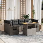 Set Divani da Giardino 7 pz con Cuscini Grigio in Polyrattan
