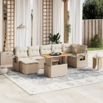 Set Divano da Giardino 8 pz con Cuscini Beige in Polyrattan