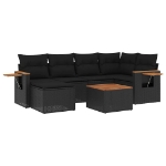 Set Divani da Giardino con Cuscini 7pz Nero Polyrattan
