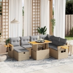 Set Divano da Giardino 8 pz con Cuscini Beige in Polyrattan