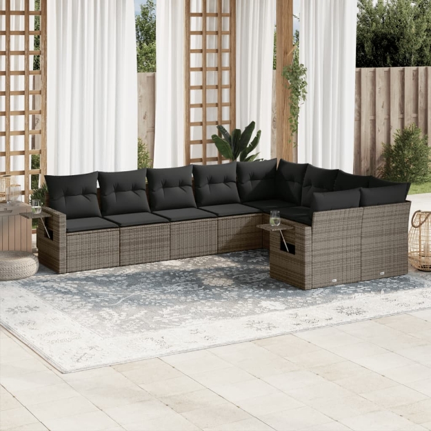Set Divano da Giardino 9 pz con Cuscini Grigio in Polyrattan