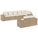 Set Divano da Giardino 8 pz con Cuscini Beige in Polyrattan
