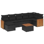 Set Divani da Giardino con Cuscini 8 pz Nero in Polyrattan