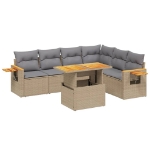 Set Divani da Giardino 7 pz con Cuscini Beige in Polyrattan
