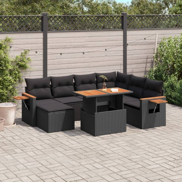 Set Divani da Giardino con Cuscini 8 pz Nero in Polyrattan
