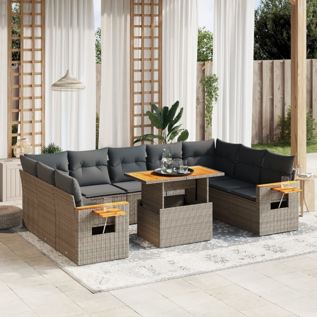 Set Divani da Giardino 11 pz con Cuscini in Polyrattan Grigio