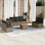 Set Divano da Giardino 8 pz con Cuscini Grigio in Polyrattan