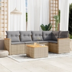 Set Divano da Giardino 6 pz con Cuscini Beige Misto Polyrattan