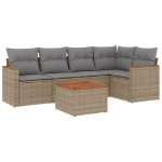 Set Divano da Giardino 6 pz con Cuscini Beige Misto Polyrattan