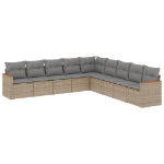 Set Divano da Giardino 9 pz con Cuscini Beige Misto Polyrattan