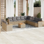 Set Divano da Giardino 12 pz con Cuscini Beige Misto Polyrattan