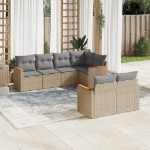 Set Divano da Giardino 7 pz con Cuscini Beige Misto Polyrattan