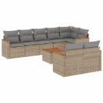 Set Divano da Giardino 9 pz con Cuscini Beige Misto Polyrattan