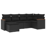 Set Divano da Giardino 6 pz con Cuscini Nero in Polyrattan