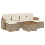 Set Divani da Giardino 7 pz con Cuscini Beige in Polyrattan