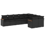 Set Divani da Giardino 9 pz con Cuscini Nero in Polyrattan