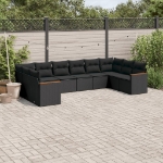 Set Divani da Giardino 10pz con Cuscini in Polyrattan Nero